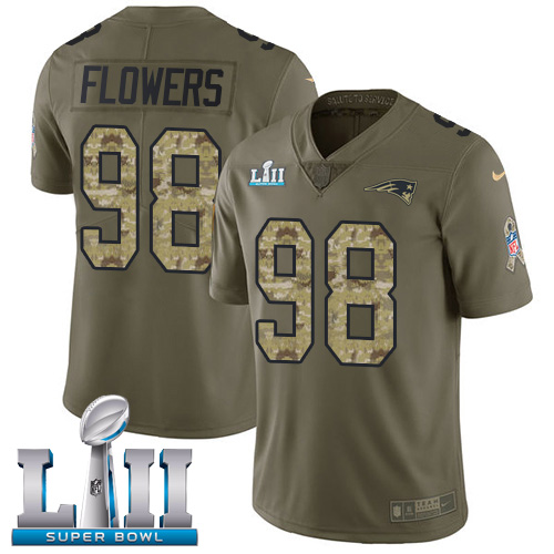 Nike Patriots #98 Trey Flowers Olive/Camo Super Bowl LII Men's Stitched NFL Limited Salute To Service Jersey - Click Image to Close